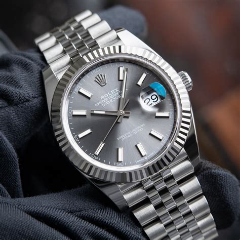 rolex datejust silver black|Rolex Datejust 41mm silver dial.